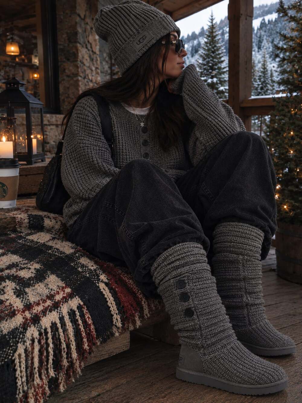UGG Classic Cardy II Knit Boot Size 11 Gray